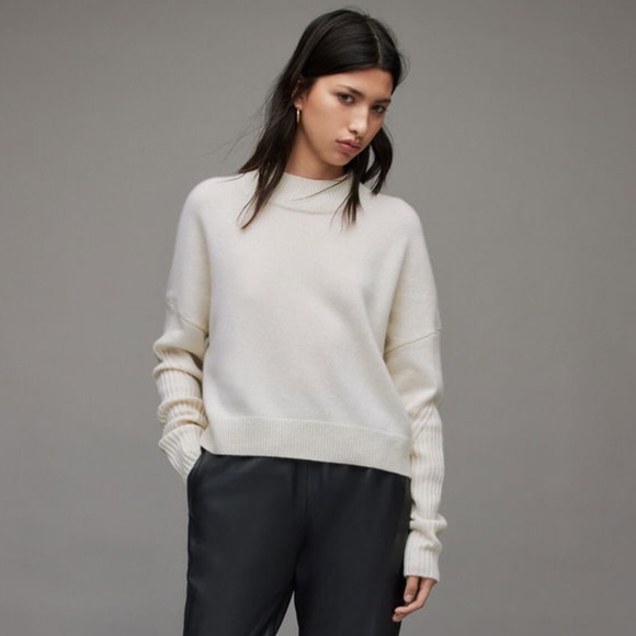 All Saints Orion Cashmere Mock Neck Jumper Sweater Ivory Small NWT - Picture 1 of 17